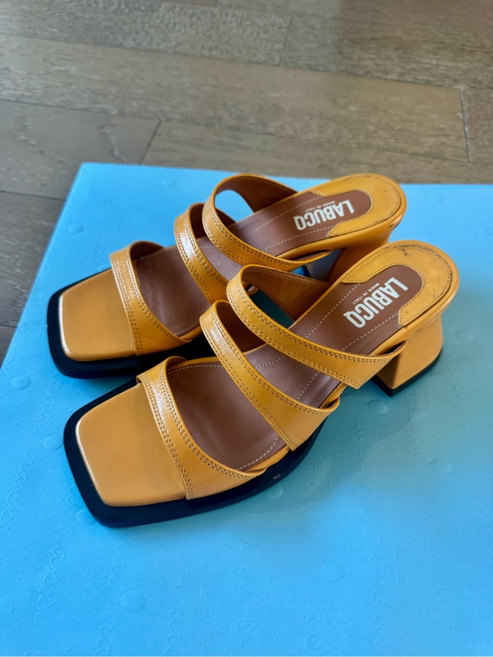 Labucq Mustard Yellow Strappy Block Heel Sandals